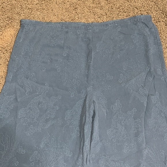 CITRON Silk Asian Floral Jacquard Wide Leg High Waist Crop Palazzo Pant Blue S - Picture 3 of 10